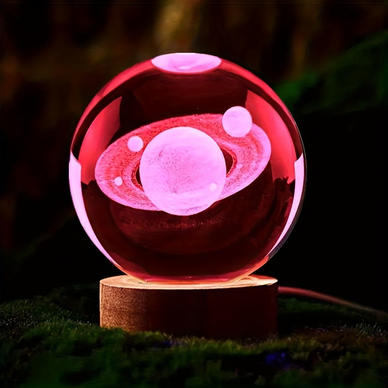 LumiSphere - Luksus 3D Krystall Bordlampe med Trebase Luvikno