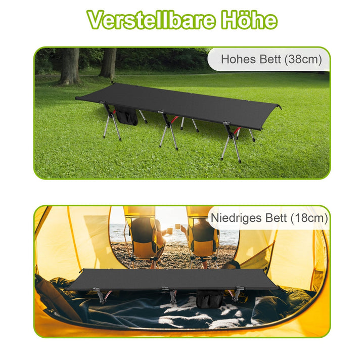 Folding Bed Black Camping Bed Høydejusterbar | Luvikno