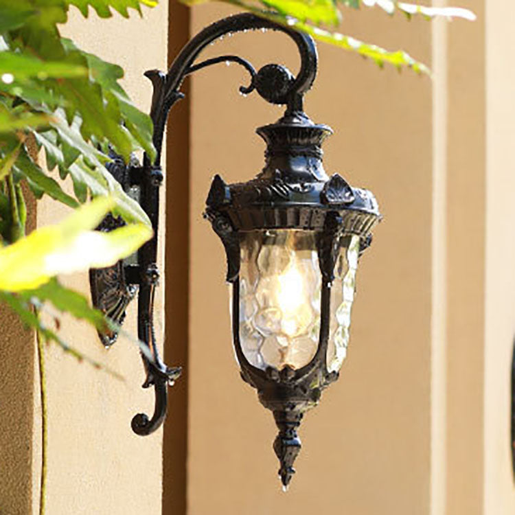 Tradisjonell europeisk sylinderlanterne aluminium glass 1-lys utendørs veggmontert lampe for utendørs patio | Luvikno