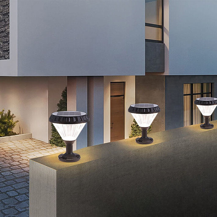 Moderne svart solcelle støpt aluminium glass utendørs patio vanntett søyle hode lys | Luvikno