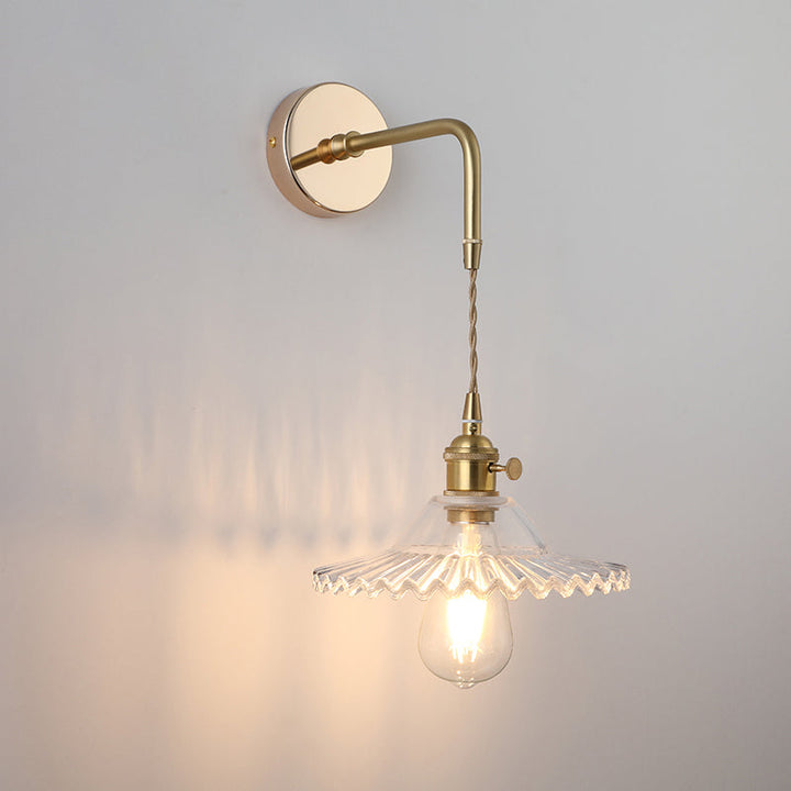 Skjermet Glass Vegglampe Vintage Enkelt Lyspære Sengemontasje Lampe i Gull | Luvikno