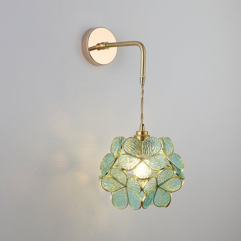 Skjermet Glass Vegglampe Vintage Enkelt Lyspære Sengemontasje Lampe i Gull | Luvikno