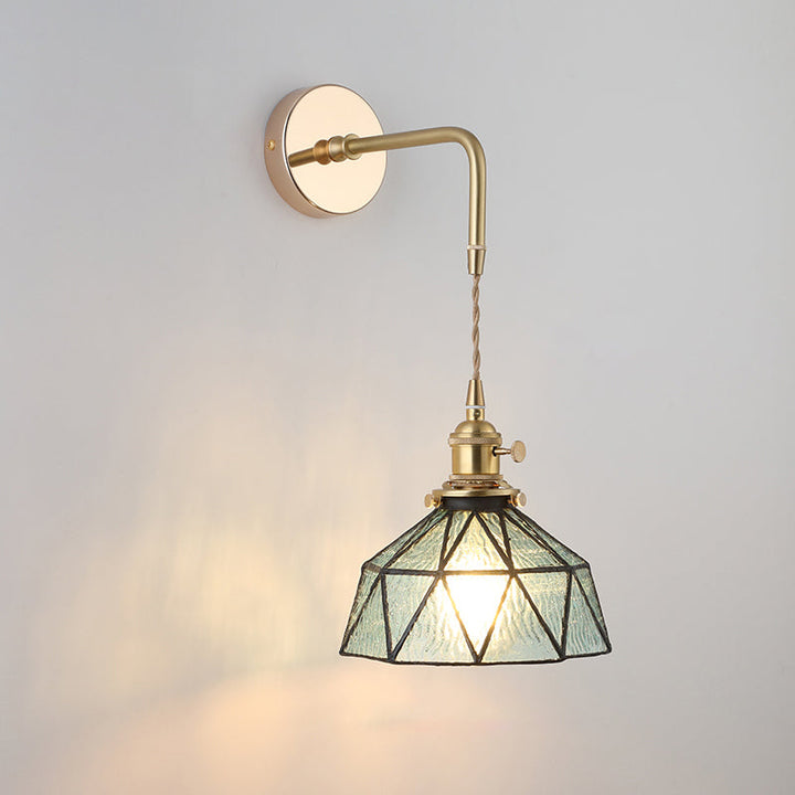 Skjermet Glass Vegglampe Vintage Enkelt Lyspære Sengemontasje Lampe i Gull | Luvikno