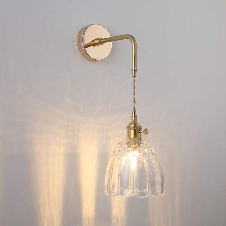 Skjermet Glass Vegglampe Vintage Enkelt Lyspære Sengemontasje Lampe i Gull | Luvikno