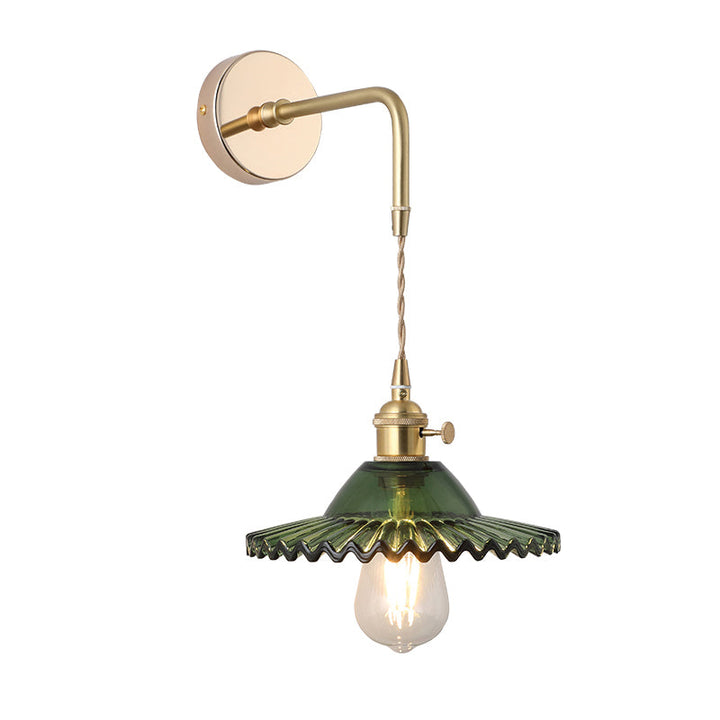 Skjermet Glass Vegglampe Vintage Enkelt Lyspære Sengemontasje Lampe i Gull | Luvikno