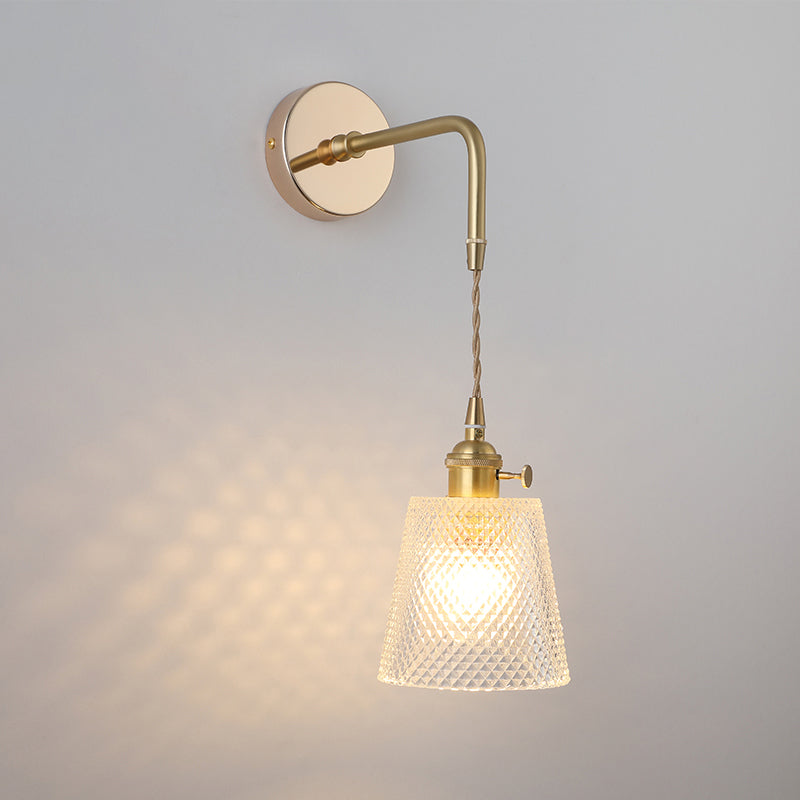 Skjermet Glass Vegglampe Vintage Enkelt Lyspære Sengemontasje Lampe i Gull | Luvikno
