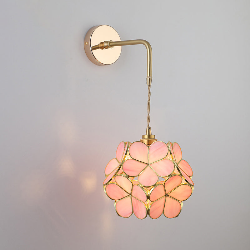 Skjermet Glass Vegglampe Vintage Enkelt Lyspære Sengemontasje Lampe i Gull | Luvikno