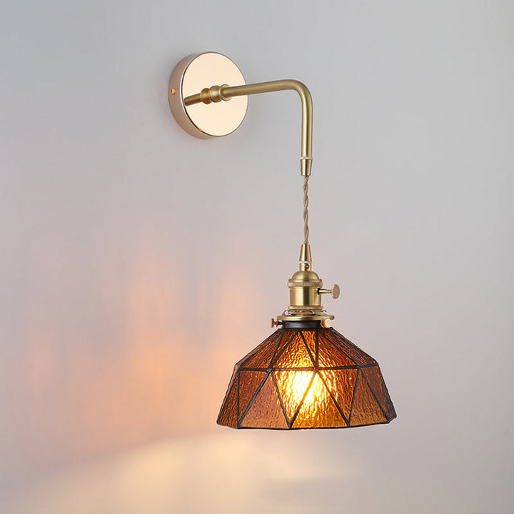 Skjermet Glass Vegglampe Vintage Enkelt Lyspære Sengemontasje Lampe i Gull | Luvikno