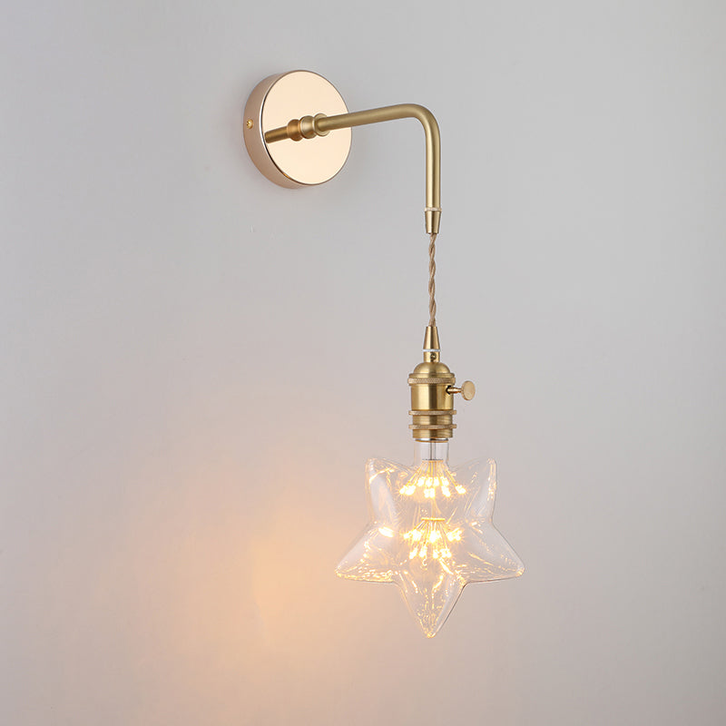Skjermet Glass Vegglampe Vintage Enkelt Lyspære Sengemontasje Lampe i Gull | Luvikno