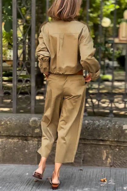 Luvik | Charm Strap Details Tasku Cargo Tyyli Vetoketju Rento Takki