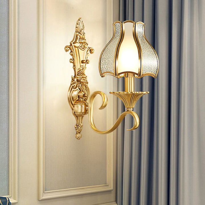 Messing Bud Veggmontert Lys Tradisjonell Skrå Glass Stue Vegglampe Fixture | Luvikno