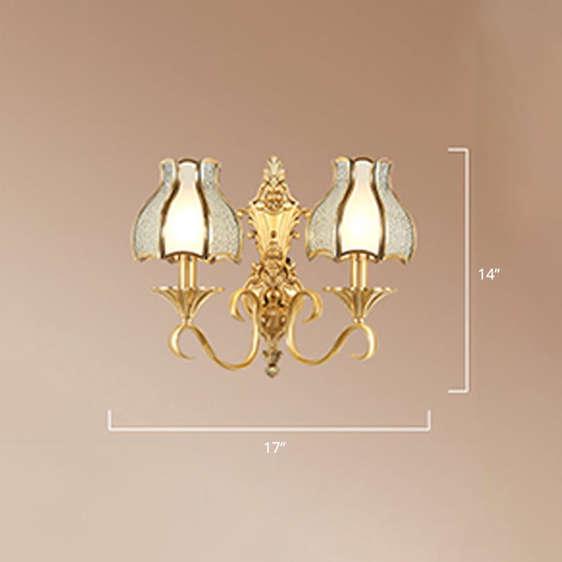 Messing Bud Veggmontert Lys Tradisjonell Skrå Glass Stue Vegglampe Fixture | Luvikno