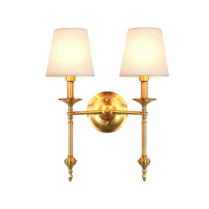 Messing Kegle Vegglampe Retro Hvit Stoffskjerm 1/2 Lyspærer Spisestue Vegglampe Belysning | Luvikno