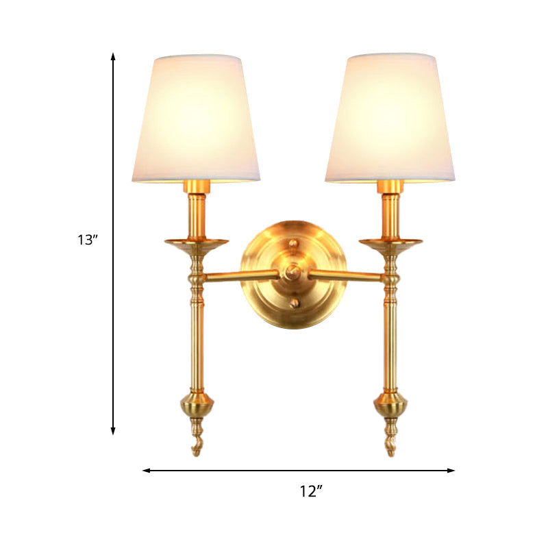 Messing Kegle Vegglampe Retro Hvit Stoffskjerm 1/2 Lyspærer Spisestue Vegglampe Belysning | Luvikno