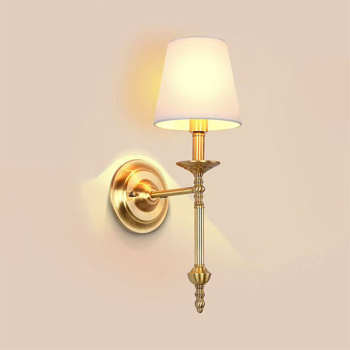 Messing Kegle Vegglampe Retro Hvit Stoffskjerm 1/2 Lyspærer Spisestue Vegglampe Belysning | Luvikno