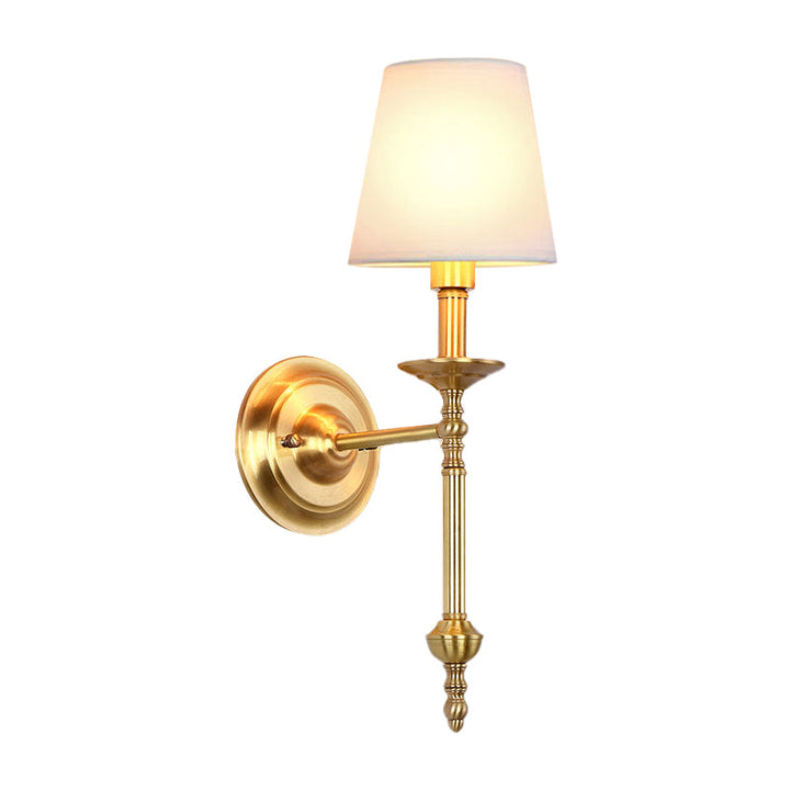 Messing Kegle Vegglampe Retro Hvit Stoffskjerm 1/2 Lyspærer Spisestue Vegglampe Belysning | Luvikno