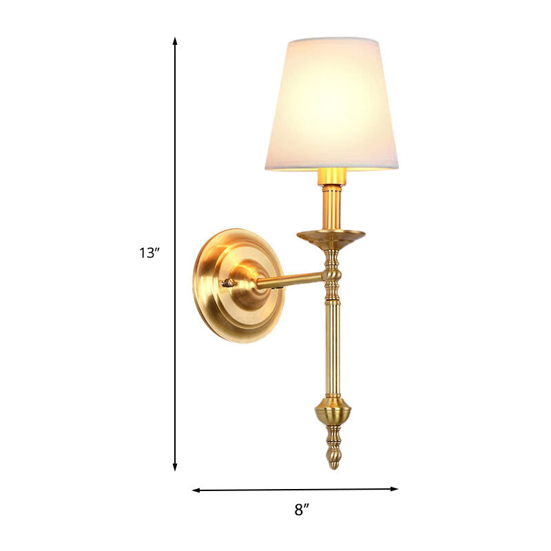 Messing Kegle Vegglampe Retro Hvit Stoffskjerm 1/2 Lyspærer Spisestue Vegglampe Belysning | Luvikno