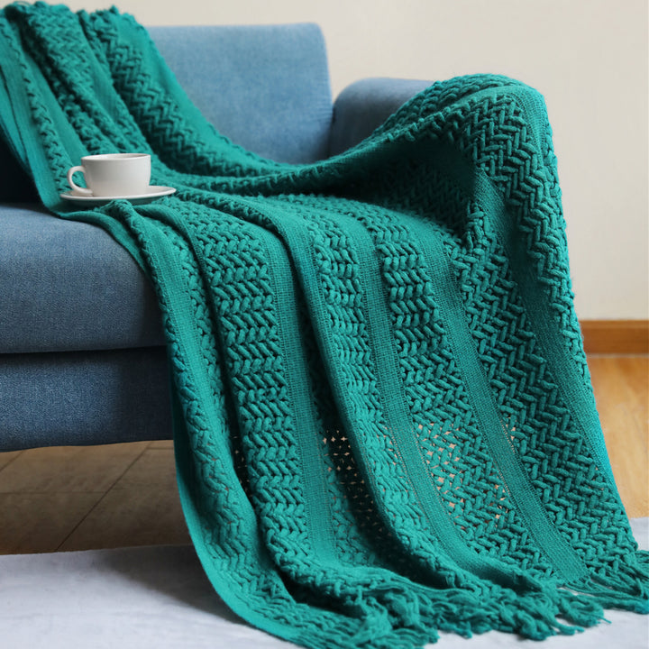Kvinnenes strikkede teppe med elegante frynser Luvikno