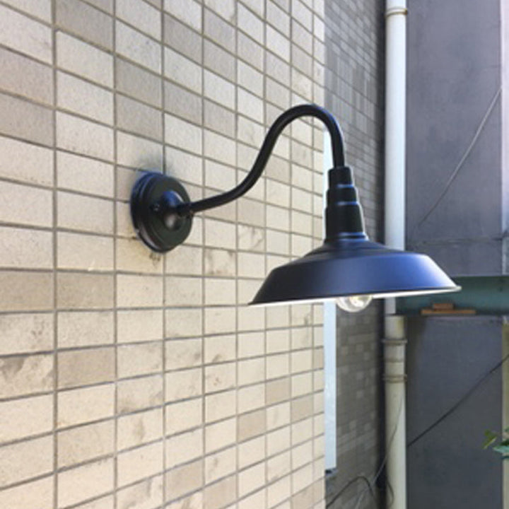1-Bulb Gooseneck Vegglampe Industriell Metall Veggmontert Lys med Lade Skjerm for Utendørs | Luvikno