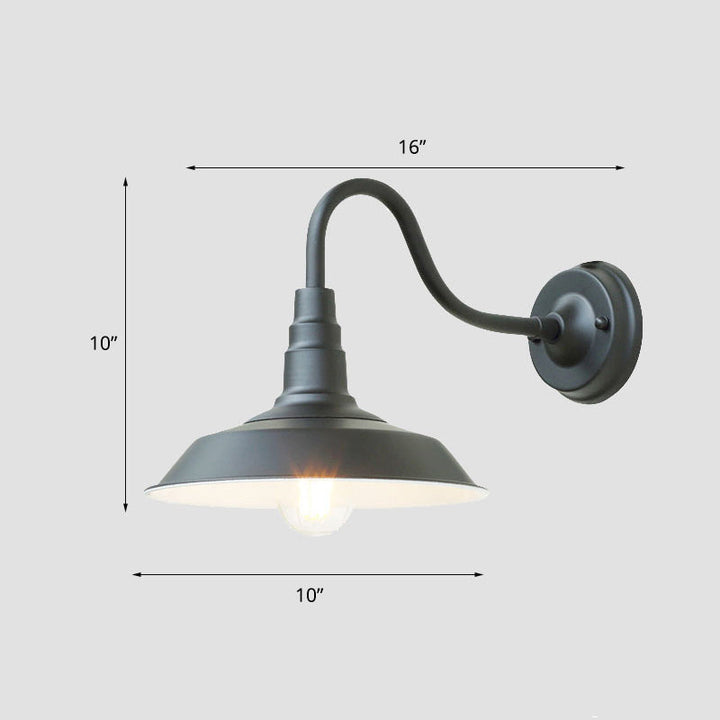 1-Bulb Gooseneck Vegglampe Industriell Metall Veggmontert Lys med Lade Skjerm for Utendørs | Luvikno