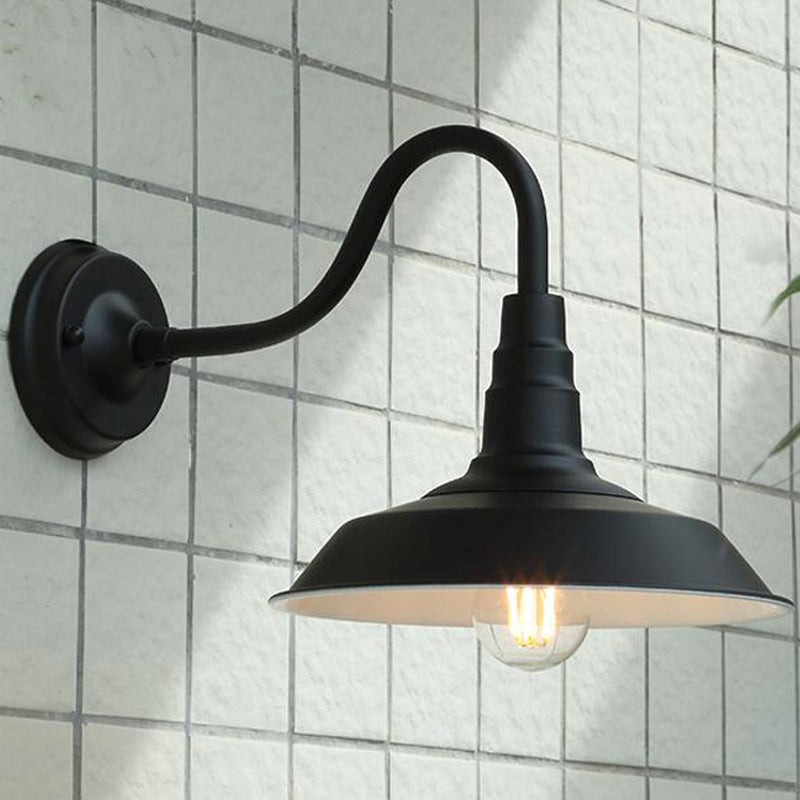 1-Bulb Gooseneck Vegglampe Industriell Metall Veggmontert Lys med Lade Skjerm for Utendørs | Luvikno