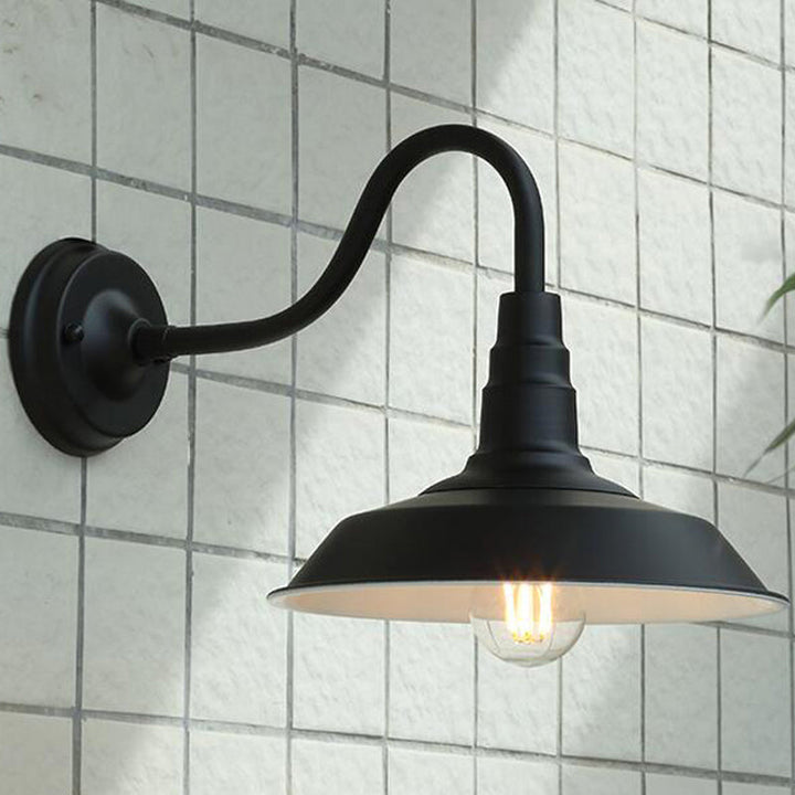 1-Bulb Gooseneck Vegglampe Industriell Metall Veggmontert Lys med Lade Skjerm for Utendørs | Luvikno