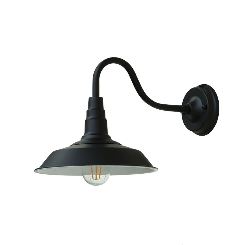 1-Bulb Gooseneck Vegglampe Industriell Metall Veggmontert Lys med Lade Skjerm for Utendørs | Luvikno
