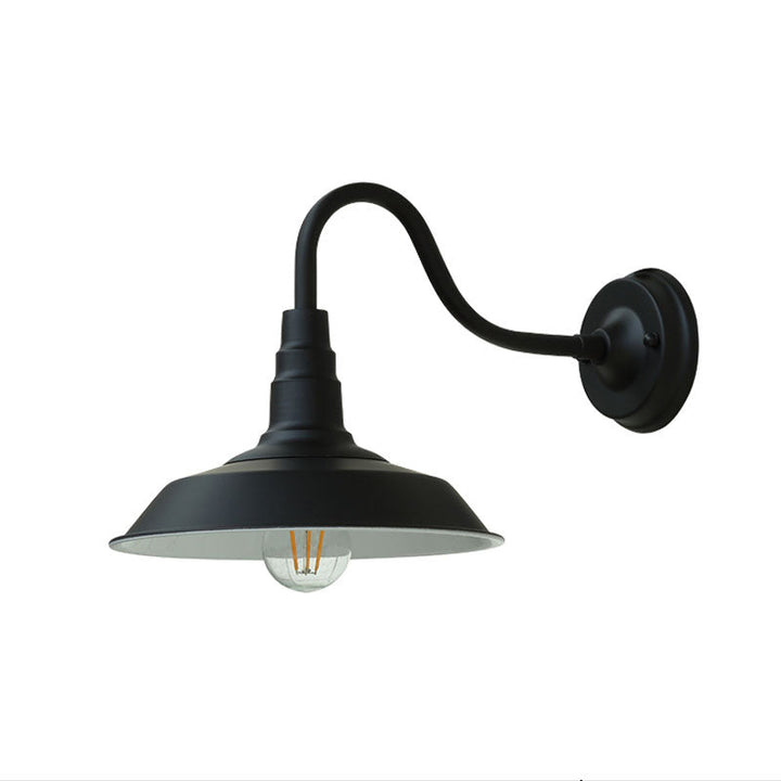 1-Bulb Gooseneck Vegglampe Industriell Metall Veggmontert Lys med Lade Skjerm for Utendørs | Luvikno