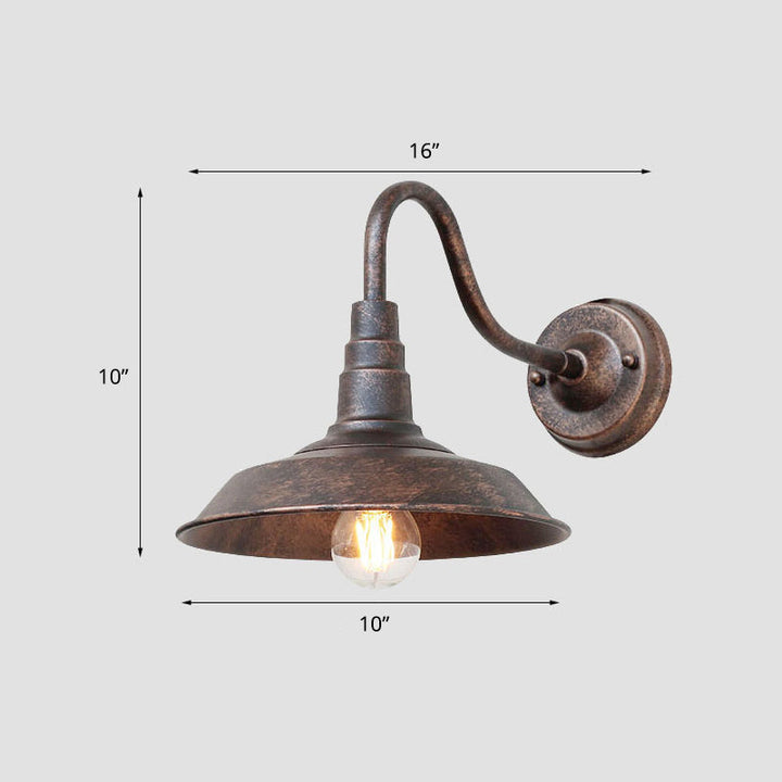 1-Bulb Gooseneck Vegglampe Industriell Metall Veggmontert Lys med Lade Skjerm for Utendørs | Luvikno