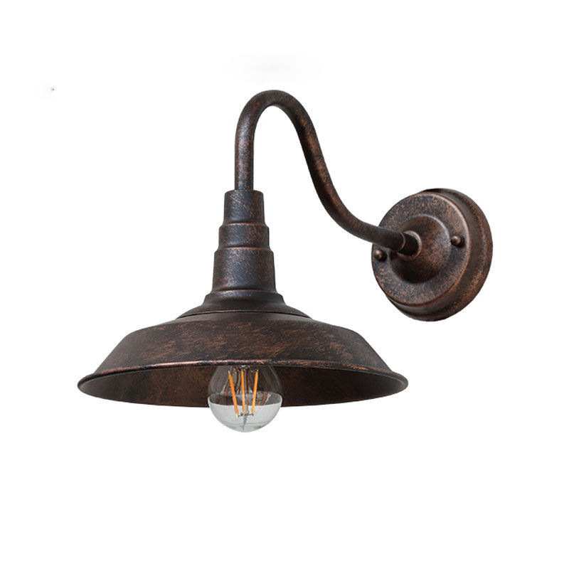 1-Bulb Gooseneck Vegglampe Industriell Metall Veggmontert Lys med Lade Skjerm for Utendørs | Luvikno