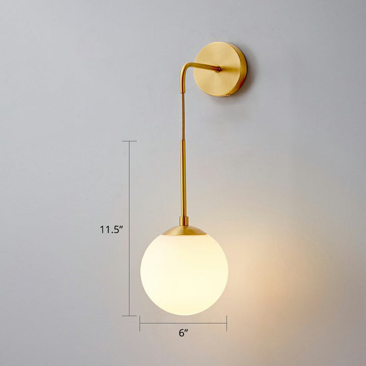 Global Wall Light Fixture Simplicity Hvit Glass 1 Pære Soverom Vegglampe i Messing | Luvikno