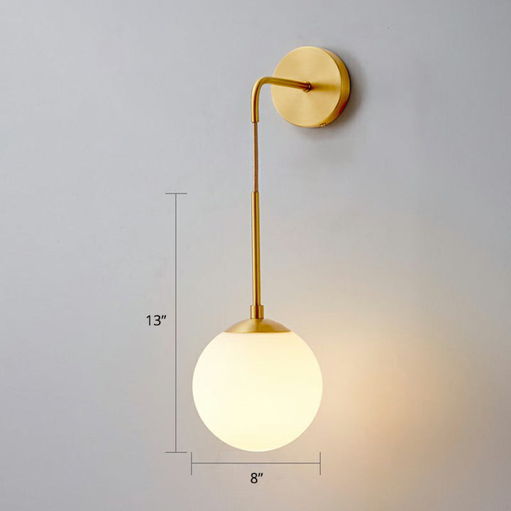 Global Wall Light Fixture Simplicity Hvit Glass 1 Pære Soverom Vegglampe i Messing | Luvikno