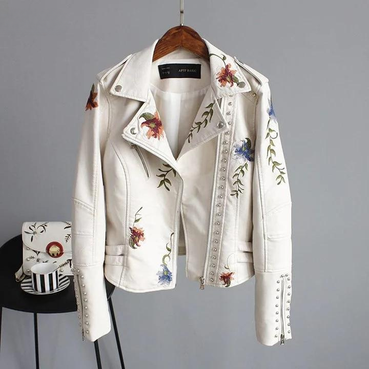 Luvik | Jakke i lær med broderte blomster