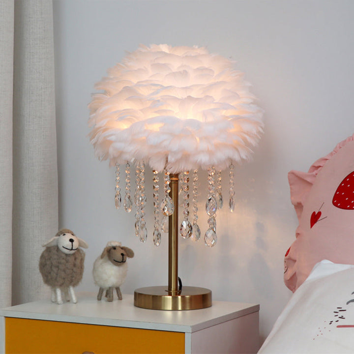 Luvikno | Romantisk FeatherBeam - Moderne Feather 1-Lykt Senge Lampe med Krystall Dekor