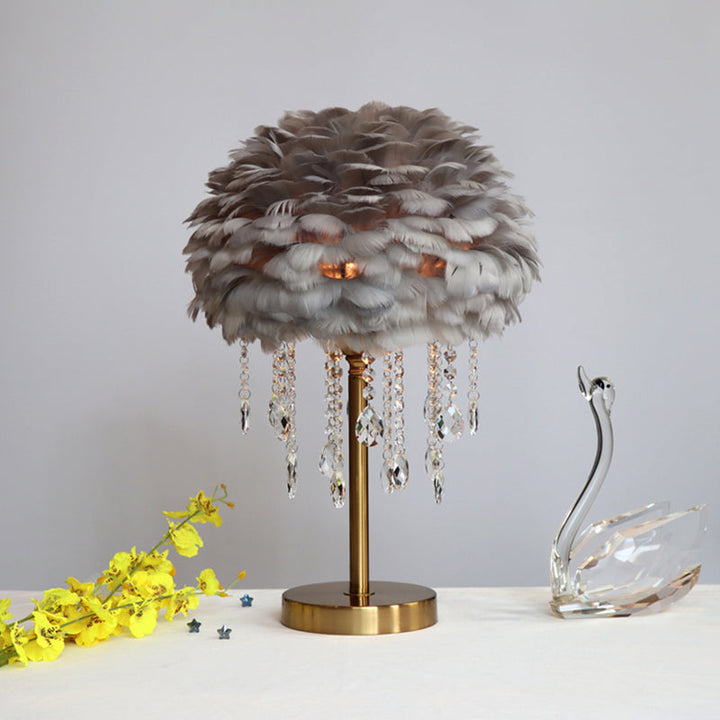 Luvikno | Romantisk FeatherBeam - Moderne Feather 1-Lykt Senge Lampe med Krystall Dekor