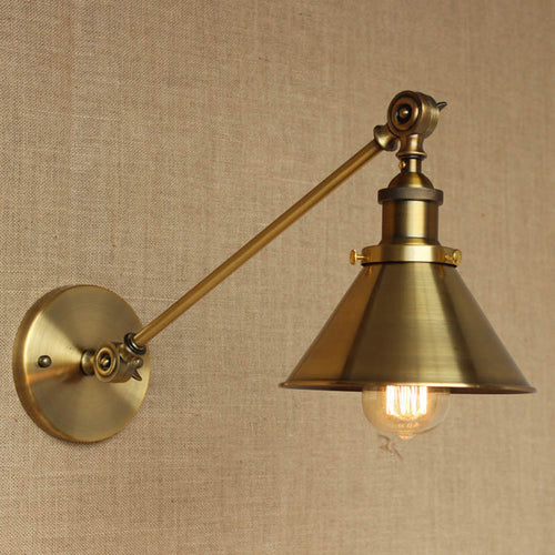 Vintage Tapered Vegglys Armatur 1-Lys Jern Veggmontert Lampe i Messing for Soverommet | Luvikno