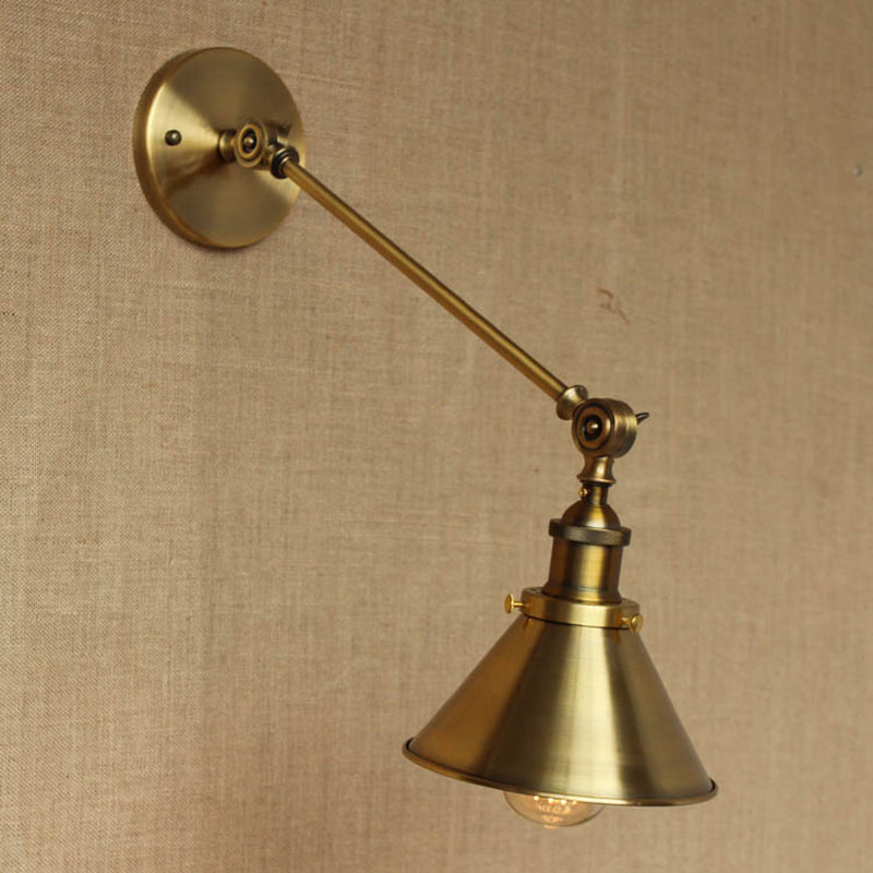 Vintage Tapered Vegglys Armatur 1-Lys Jern Veggmontert Lampe i Messing for Soverommet | Luvikno