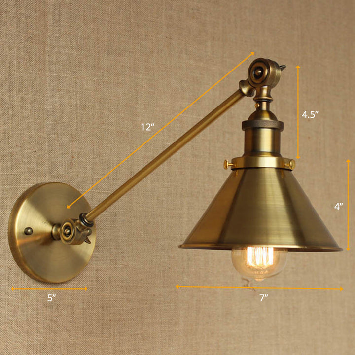 Vintage Tapered Vegglys Armatur 1-Lys Jern Veggmontert Lampe i Messing for Soverommet | Luvikno