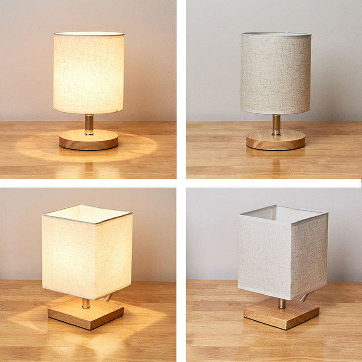 Luvikno | LinenWood Minimalist Bordlampe – Naturlig Trebase & Lin Skjerm for Varm, Moderne Belysning