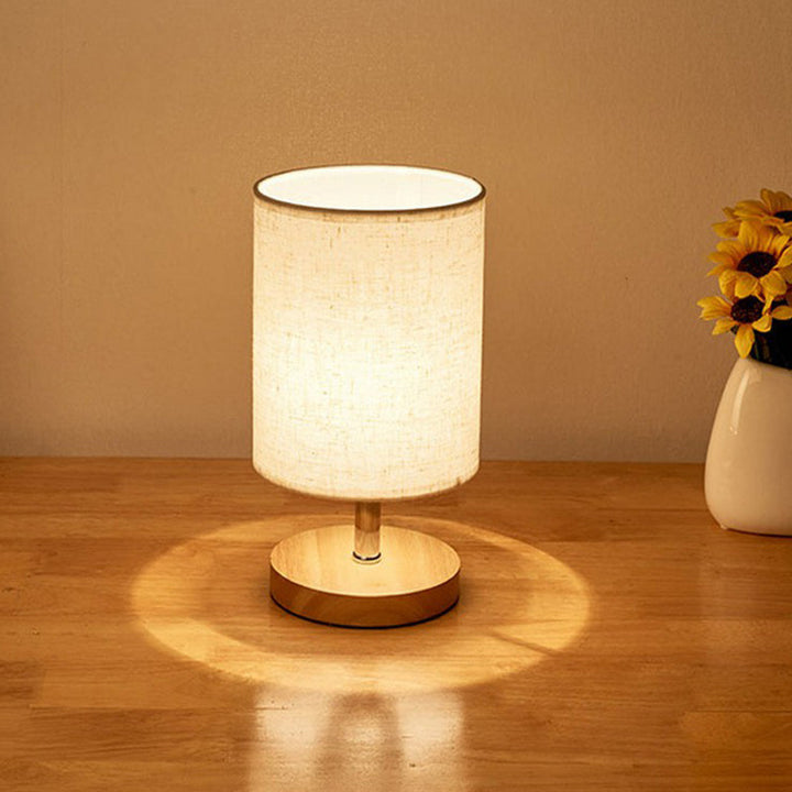 Luvikno | LinenWood Minimalist Bordlampe – Naturlig Trebase & Lin Skjerm for Varm, Moderne Belysning