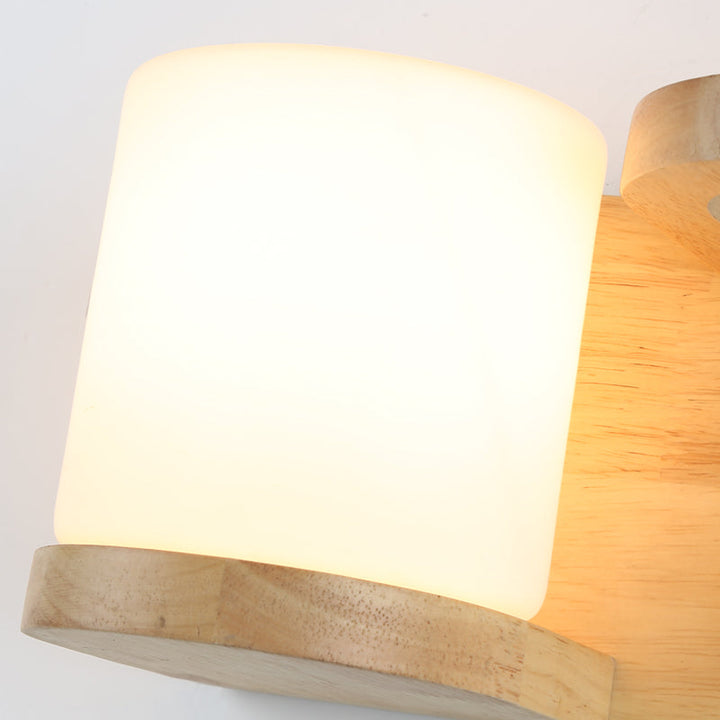Krem Glass Cube Sconce Lampe Art Deco 1-pære Tre Veggmontert Lys med Hydrokponisk Plantekrukke | Luvikno