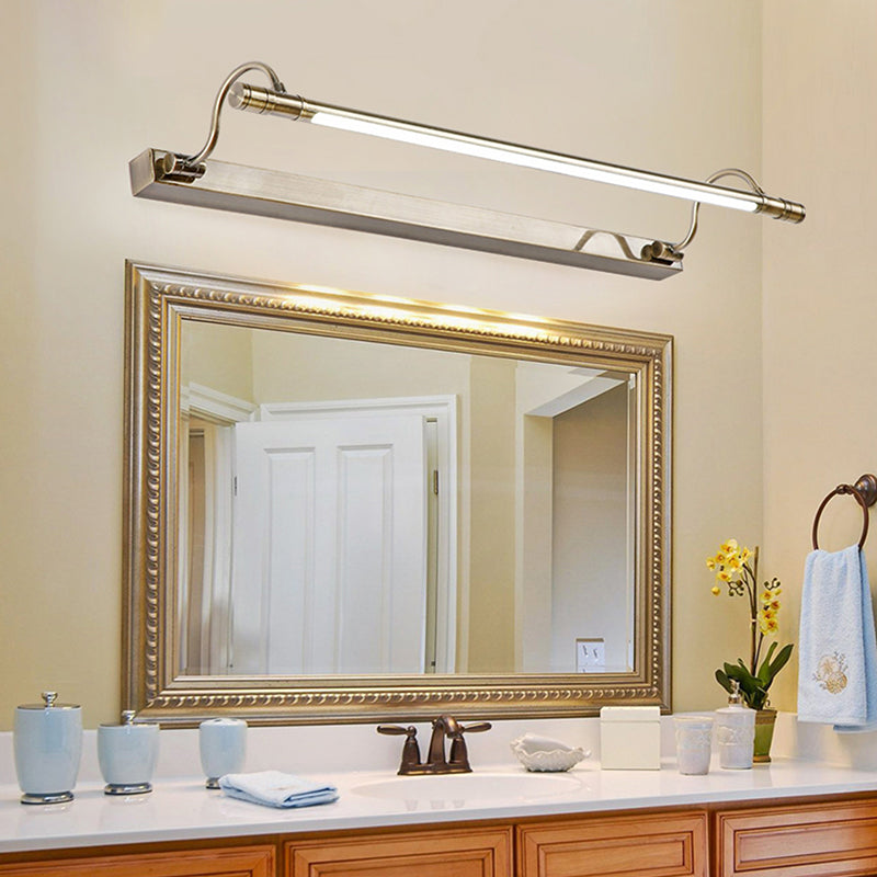 Nickel Finish Metall Vanity Lampe Tubular Landstil Vegglampe med Justerbar Buet Arm | Luvikno