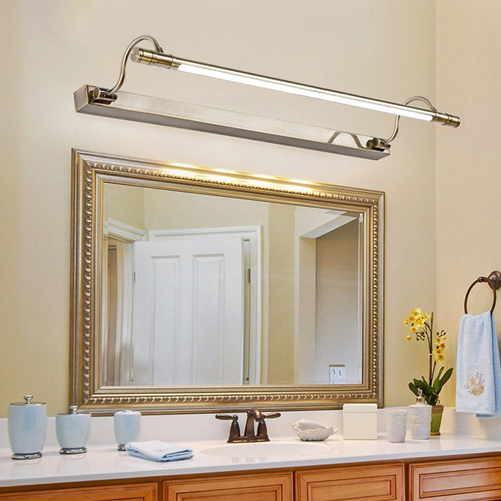 Nickel Finish Metall Vanity Lampe Tubular Landstil Vegglampe med Justerbar Buet Arm | Luvikno