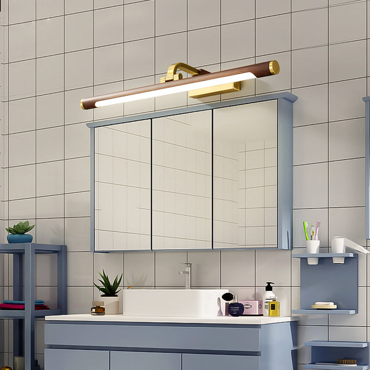 Valnøtt Treåre Tube Vegglampe Land Akryl Bad LED Speilbelysning med Messing Pivotledd | Luvikno