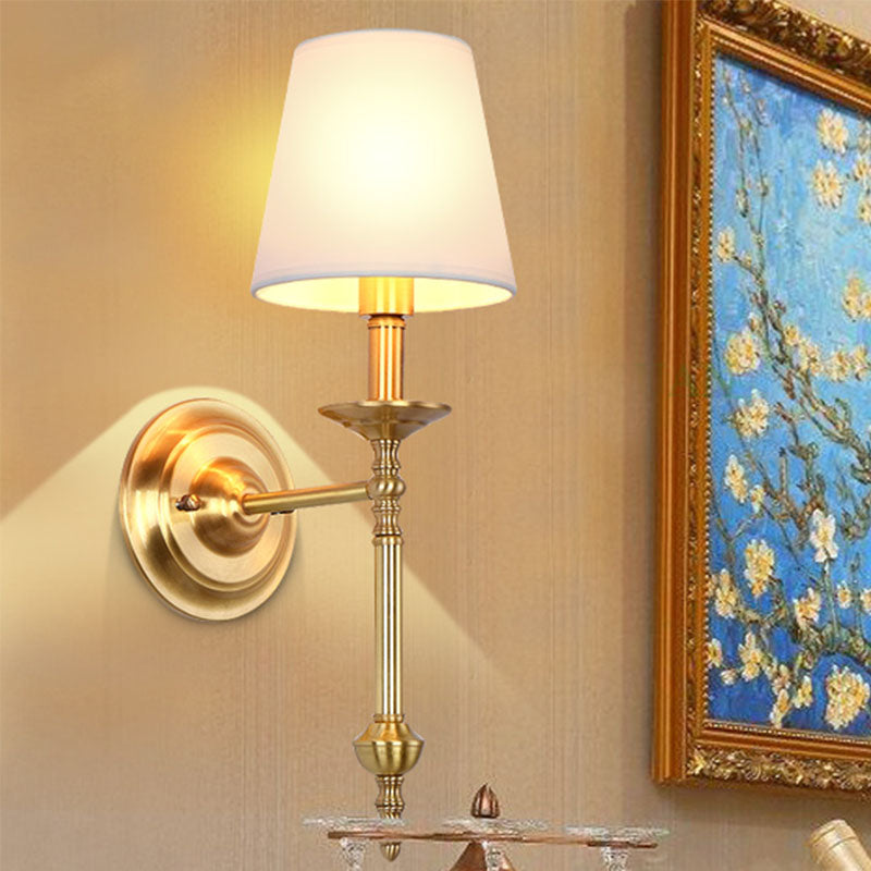 Messing Kegle Vegglampe Retro Hvit Stoffskjerm 1/2 Lyspærer Spisestue Vegglampe Belysning | Luvikno