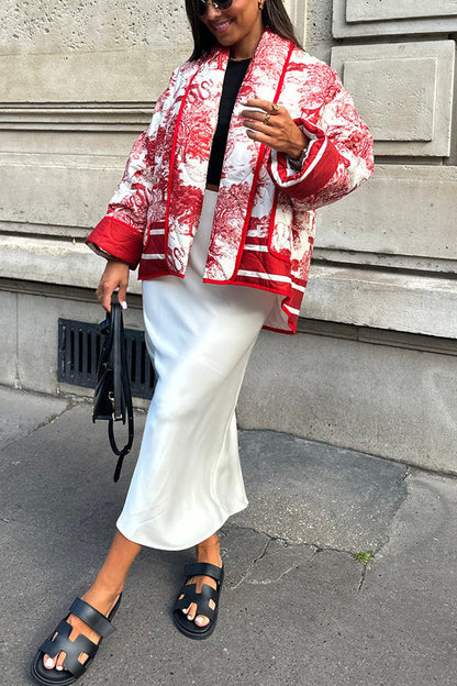 Luvik | Songs Posliinitiiviste Painettu Kassi Pehmustettu Puuvilla Kimono Takki