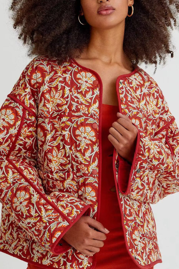 Luvik | Hals Floral Print Avslappet Fôret Bomullskåpe