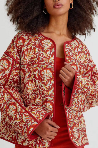 Luvik | Hals Floral Print Avslappet Fôret Bomullskåpe