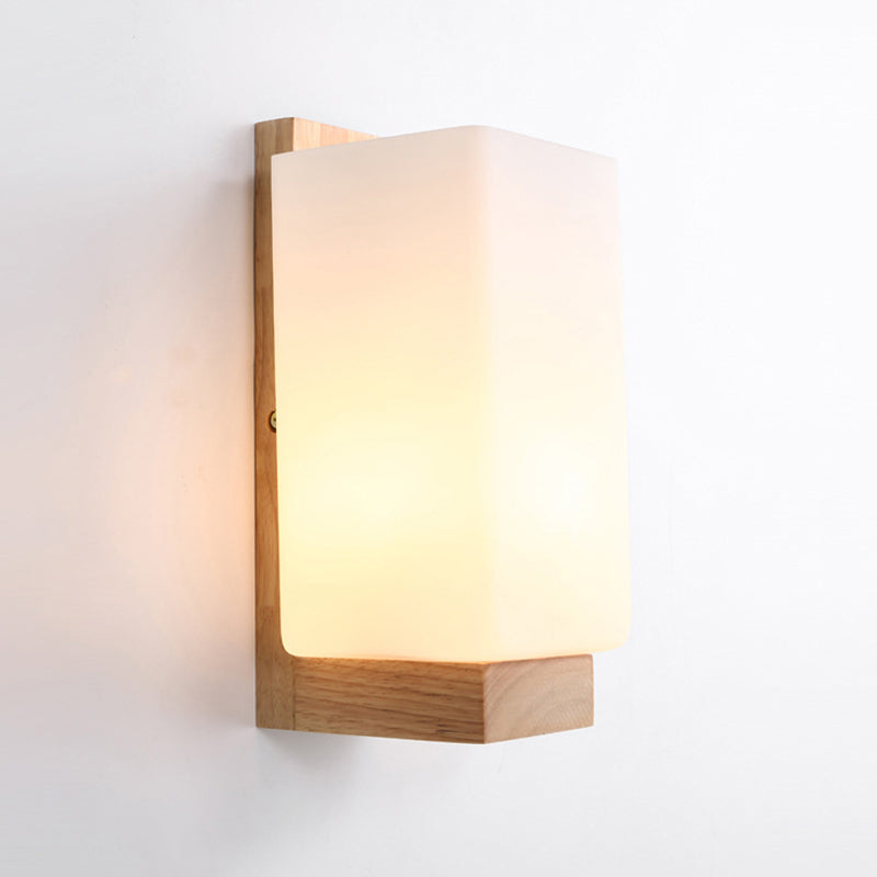 Japansk stil kuboid vegglampe med ett lys frostet glass veggbelysning i hvitt for kontor hotell | Luvikno
