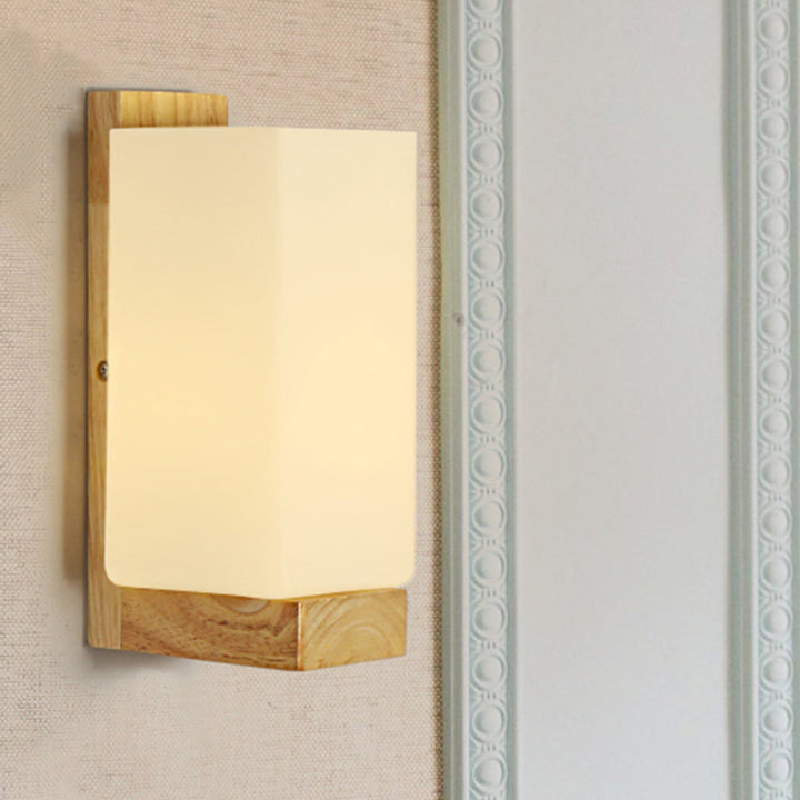 Japansk stil kuboid vegglampe med ett lys frostet glass veggbelysning i hvitt for kontor hotell | Luvikno